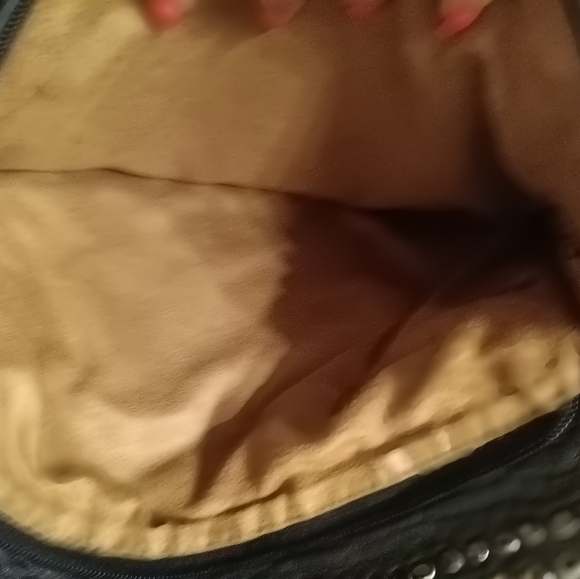 Studded Black Leather Clutch with Green Accent - Picture 5 of 5